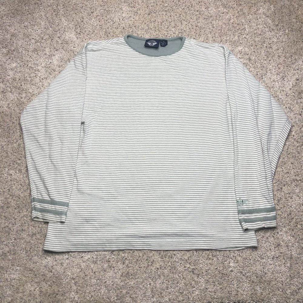 VINTAGE Dockers T Shirt Adult Medium Gray Long Sleeves Striped Cotton Casual Men